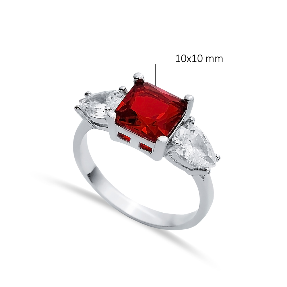 Pear CZ Square Garnet Ring Sterling Silver Jewelry