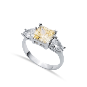 Pear CZ Square Light Citrine Ring Sterling Silver Jewelry