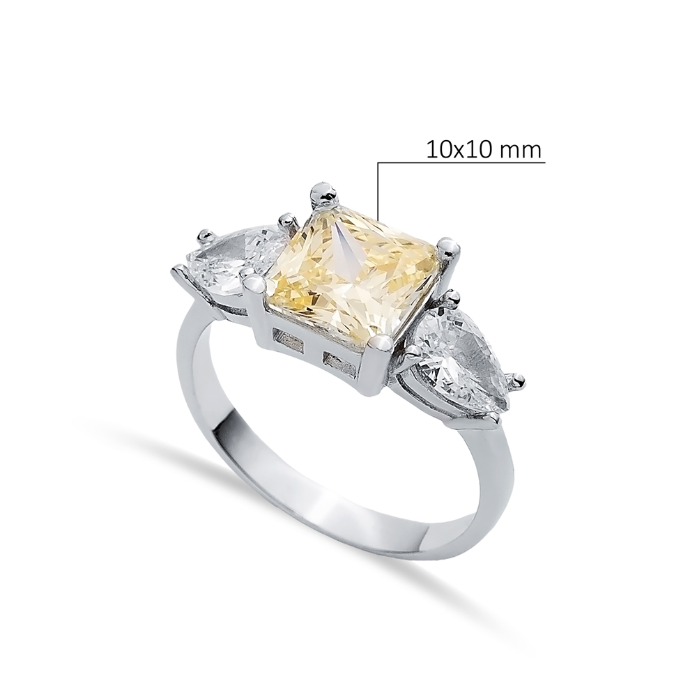 Pear CZ Square Light Citrine Ring Sterling Silver Jewelry