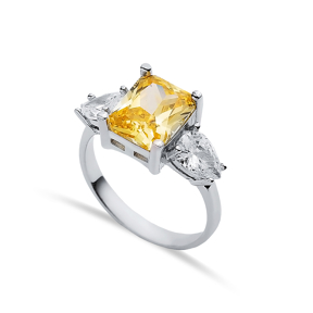 Pear CZ Rectangle Citrine Ring Sterling Silver Jewelry