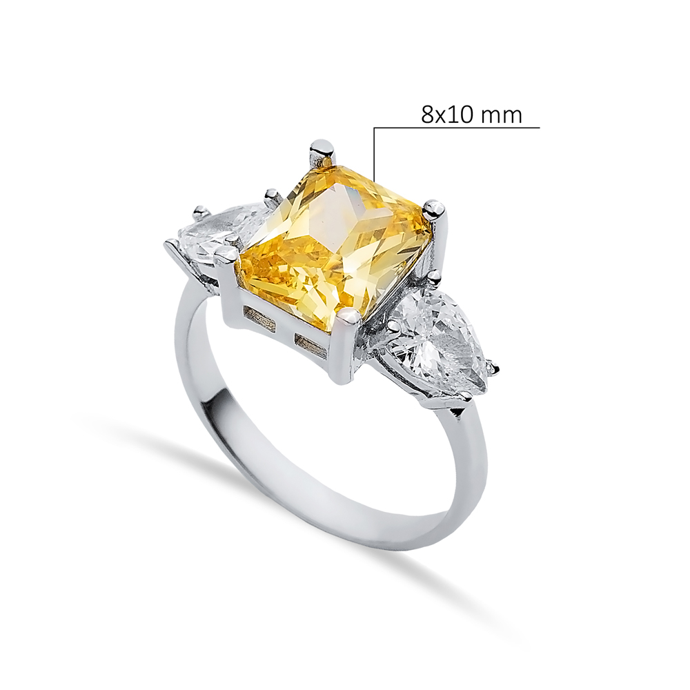 Pear CZ Rectangle Citrine Ring Sterling Silver Jewelry