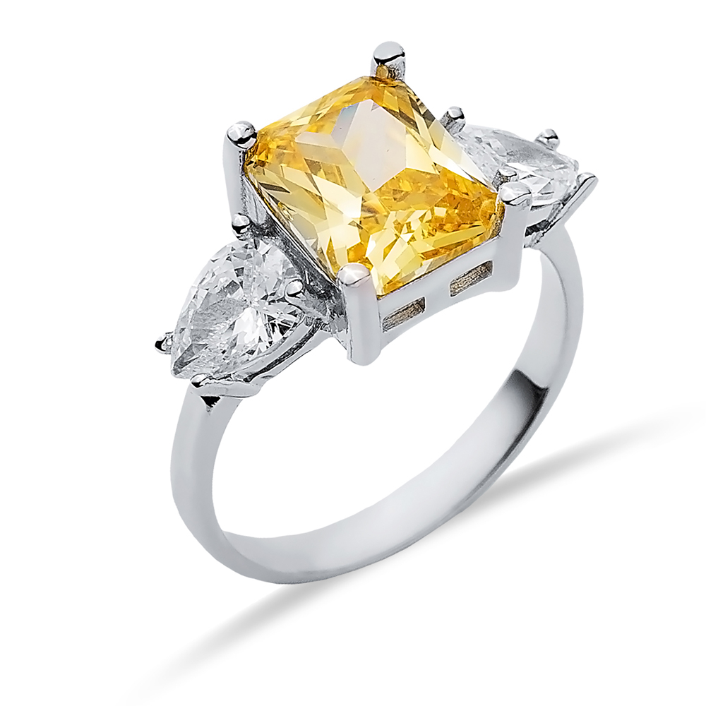 Pear CZ Rectangle Citrine Ring Sterling Silver Jewelry