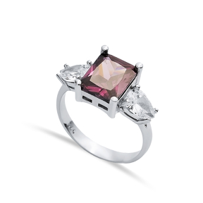 Pear CZ Rectangle Amethyst Ring Sterling Silver Jewelry
