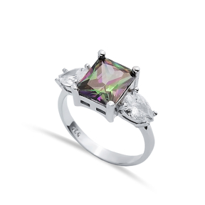 Pear CZ Rectangle Mystic Topaz Ring Sterling Silver Jewelry