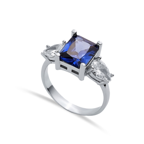 Rectangle Tanzanite Pear CZ Ring Sterling Silver Jewelry