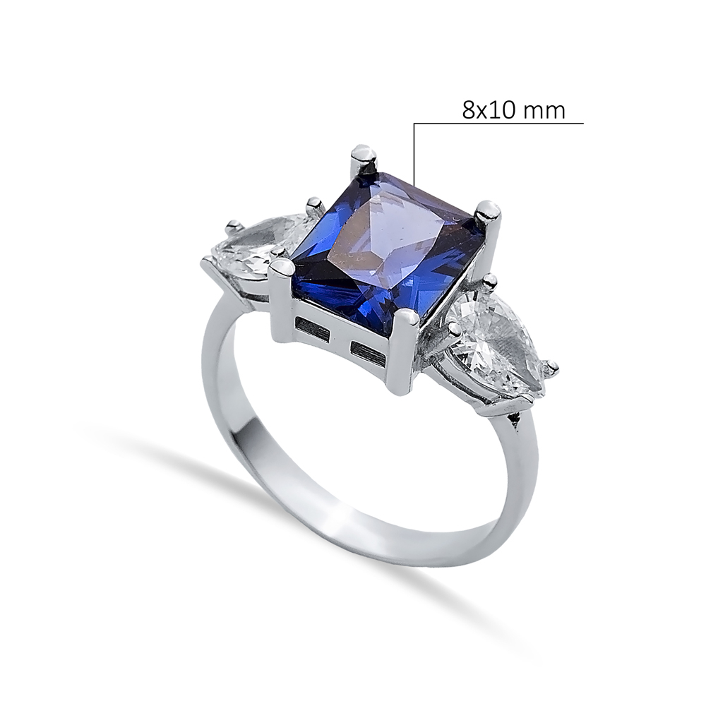 Rectangle Tanzanite Pear CZ Ring Sterling Silver Jewelry