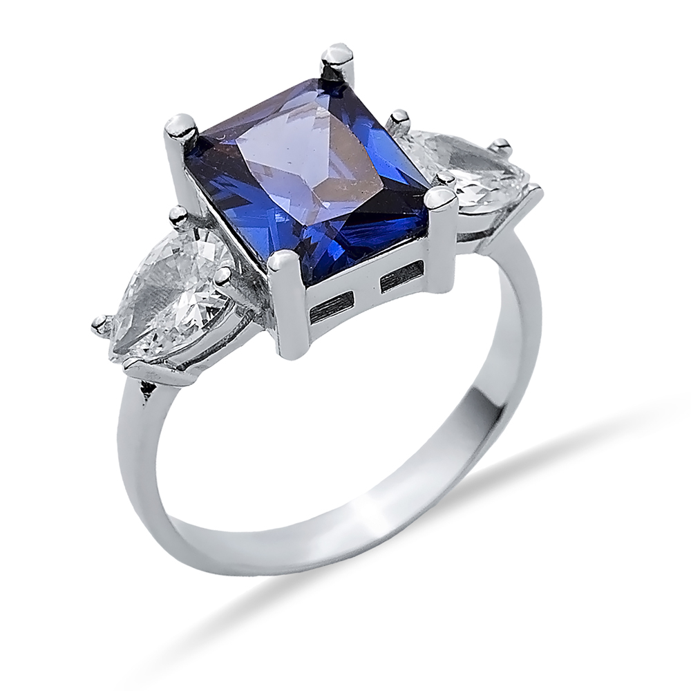 Rectangle Tanzanite Pear CZ Ring Sterling Silver Jewelry