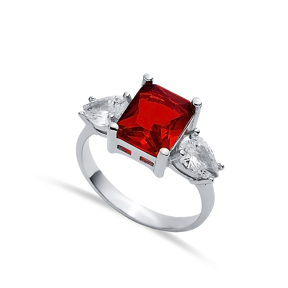 Rectangle Garnet Pear CZ Ring Sterling Silver Jewelry