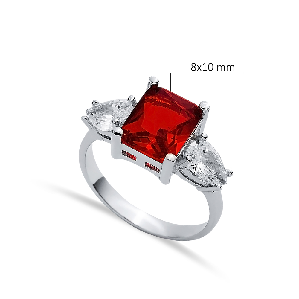 Rectangle Garnet Pear CZ Ring Sterling Silver Jewelry