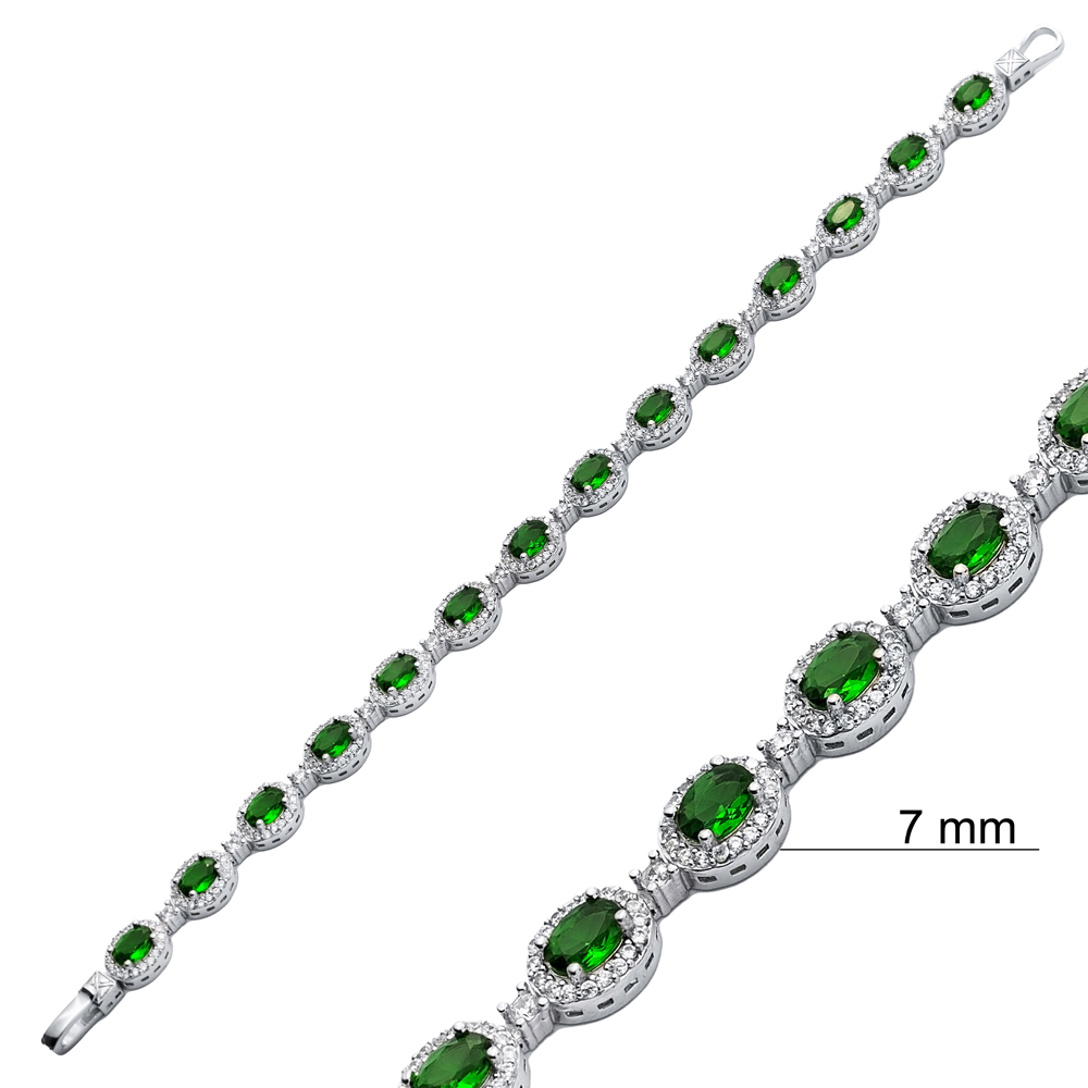 Emerald CZ Stone Oval Shape Tennis Bracelet 925 Silver Jewelry