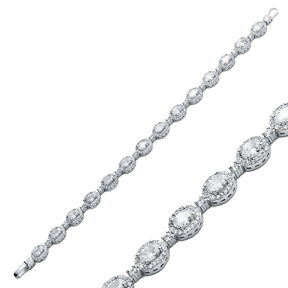 White CZ Stone Oval 925 Sterling Silver Tennis Bracelet