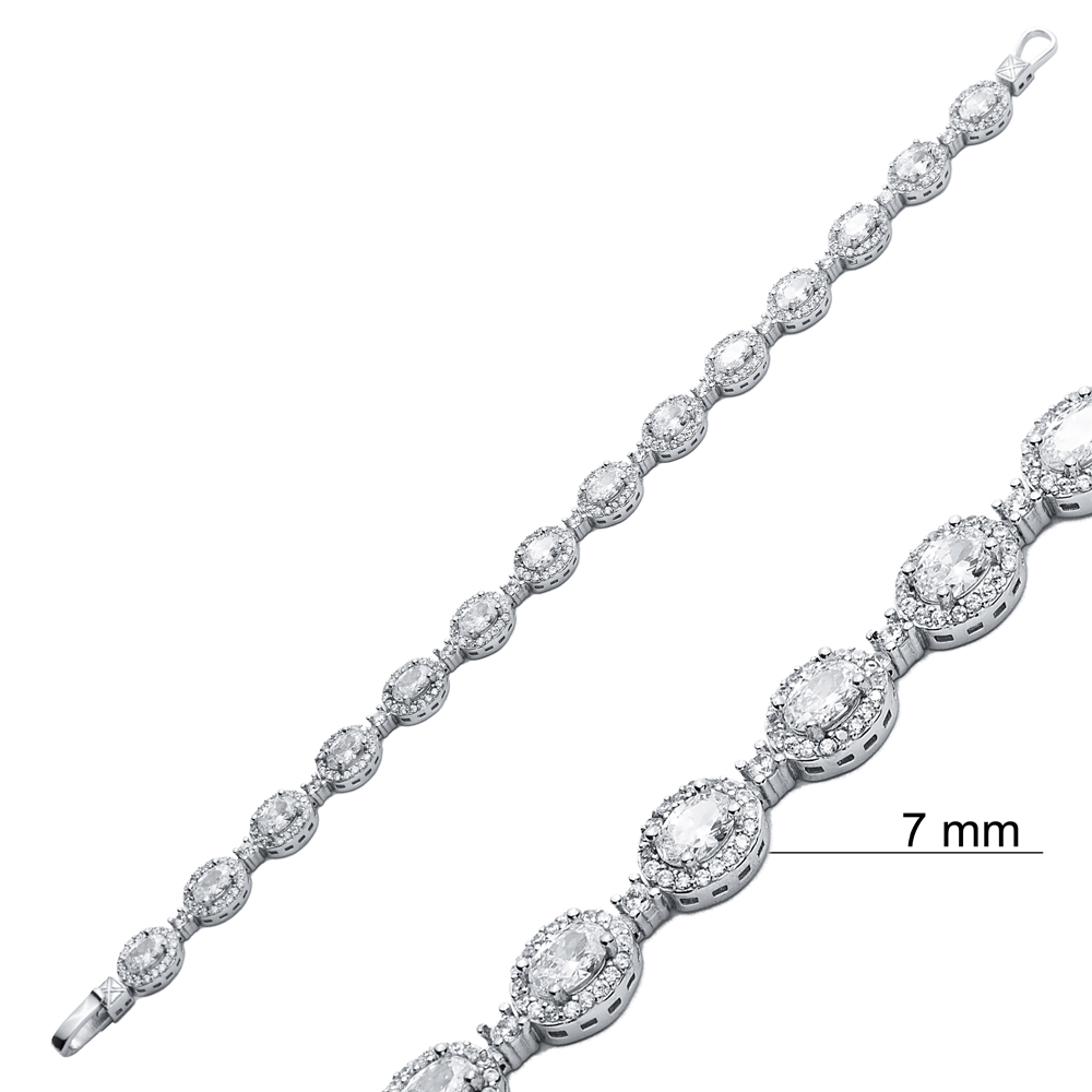 White CZ Stone Oval Shape White CZ Stone 925 Sterling Silver Tennis Bracelet