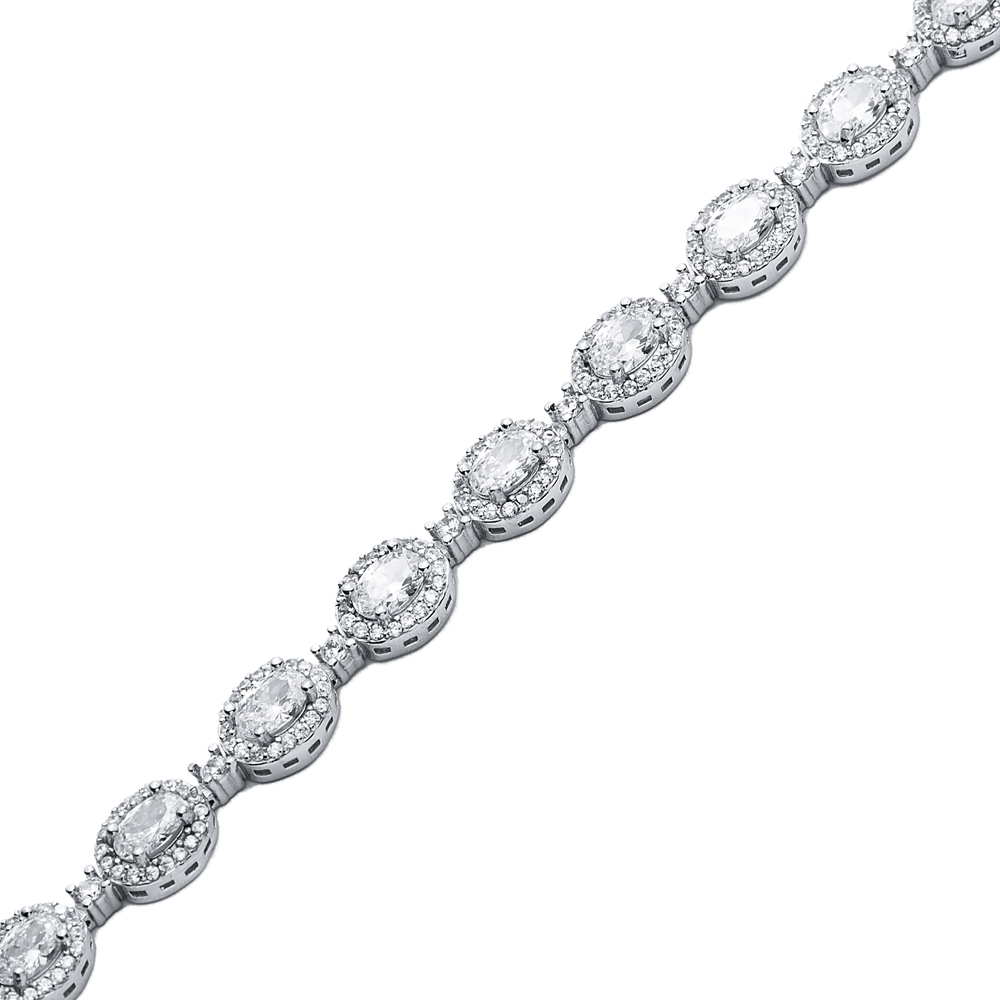 White CZ Stone Oval 925 Sterling Silver Tennis Bracelet