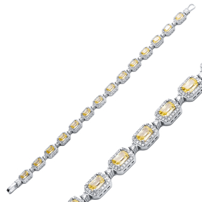 Rectangle Citrine CZ Shiny Tennis Bracelet 925 Silver Jewelry