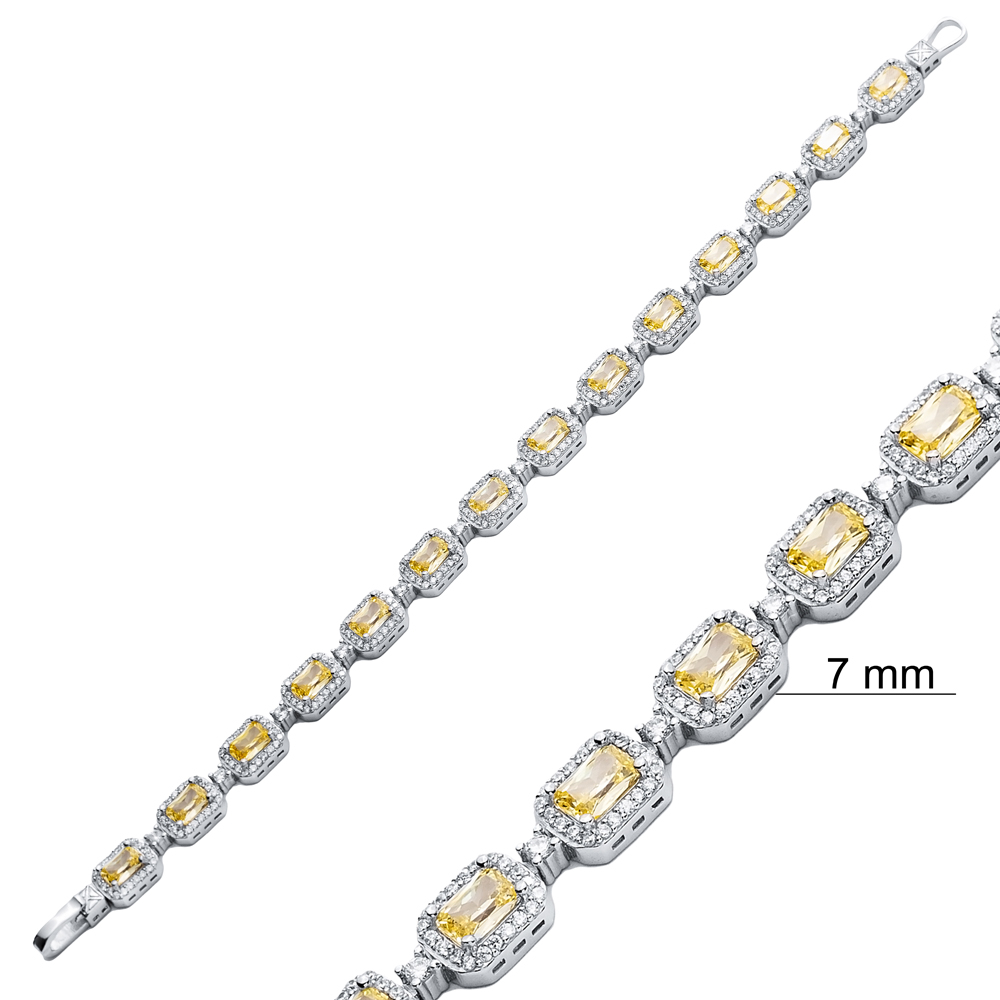 Rectangle Citrine CZ Shiny Tennis Bracelet 925 Silver Jewelry