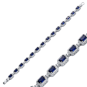 Sparkle Sapphire CZ Recktangle Shape Silver Tennis Bracelet