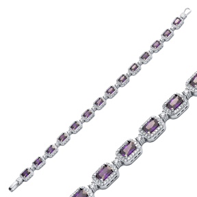 Amethyst CZ Stone Rectangle Tennis Bracelet 925 Silver Jewelry