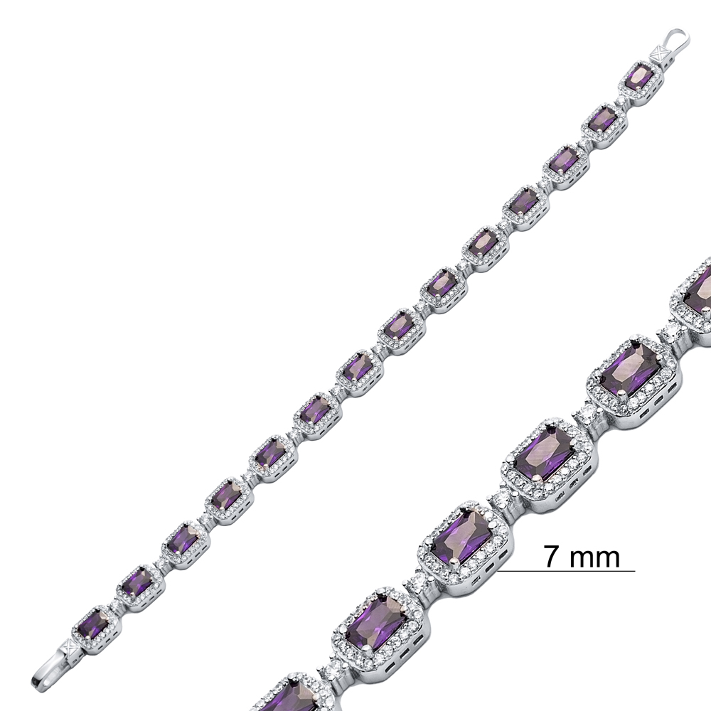 Amethyst CZ Stone Rectangle Tennis Bracelet 925 Silver Jewelry