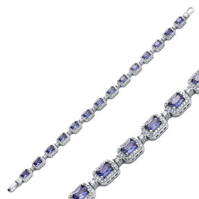 Tanzanite CZ Stone Rectangle Shape Silver Tennis Bracelet