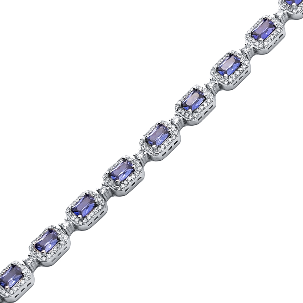 Tanzanite CZ Stone Recktangle Shape Tennis Bracelet 925 Silver Jewelry