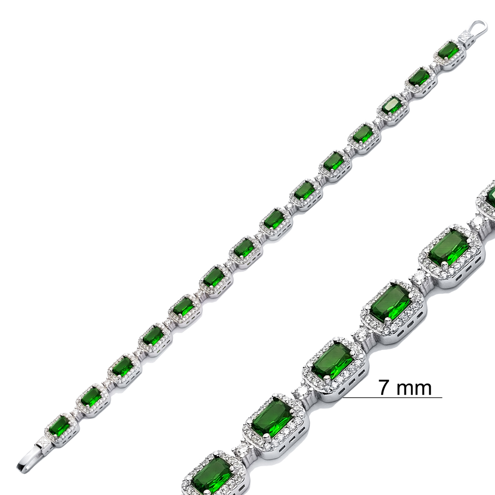 Emerald Recktangle Shape CZ Stone Tennis Bracelet 925 Silver Jewelry