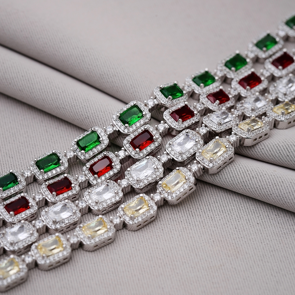 Emerald Rectangle Shape CZ Stone Tennis Bracelet 925 Silver Jewelry