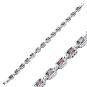 Mystic Topaz CZ Rectangle Tennis Bracelet 925 Silver Jewelry