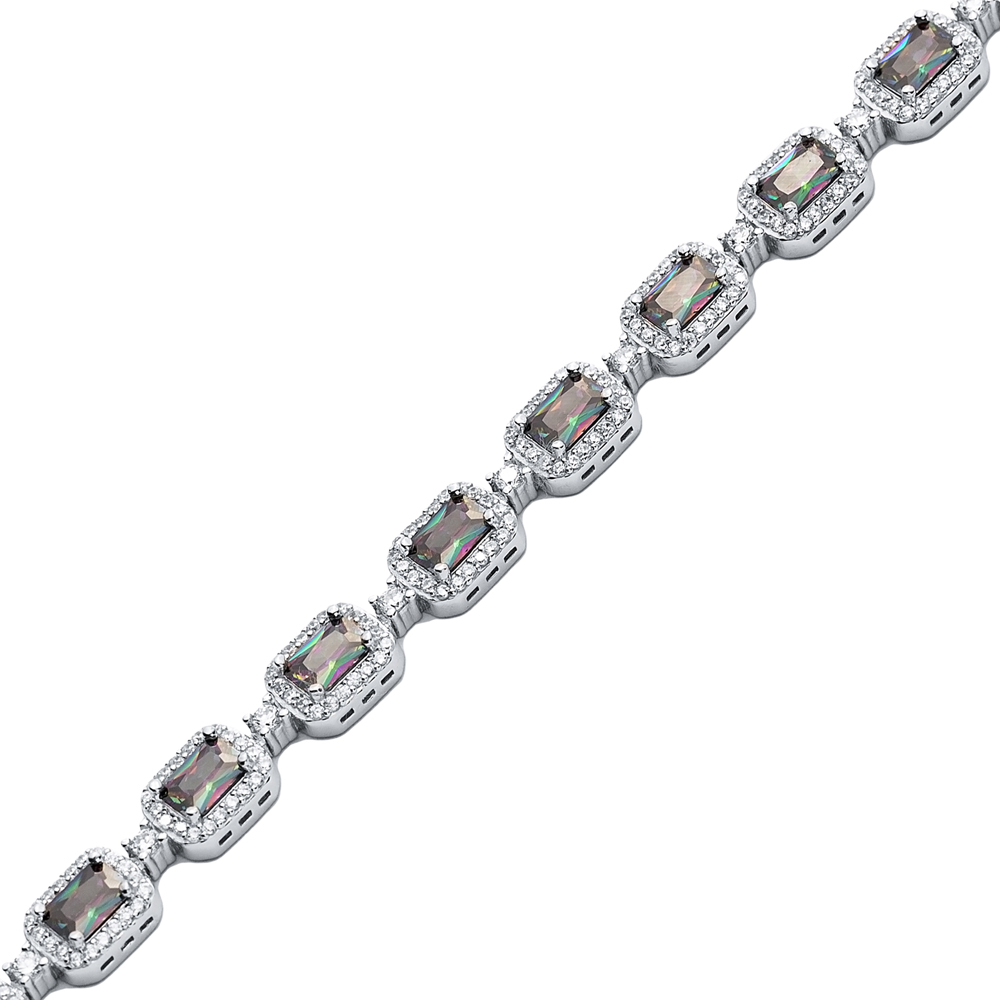 Mystic Topaz CZ Rectangle Tennis Bracelet 925 Silver Jewelry