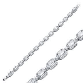 Elegant Rectangle Shape White CZ Stone Silver Tennis Bracelet