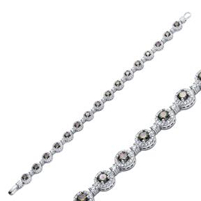 Dainty Round Mystic Topaz CZ Stone 925 Silver Tennis Bracelet