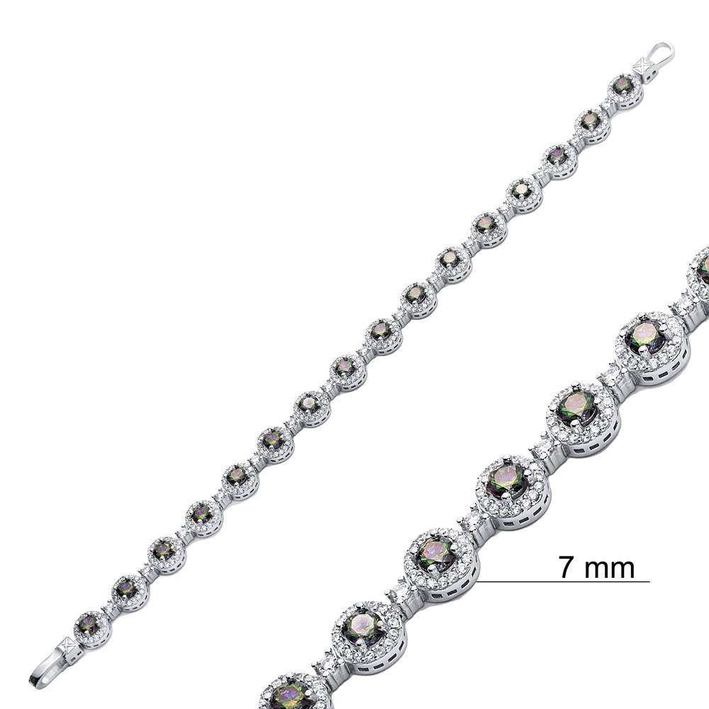 Dainty Round Mystic Topaz CZ Stone 925 Silver Tennis Bracelet