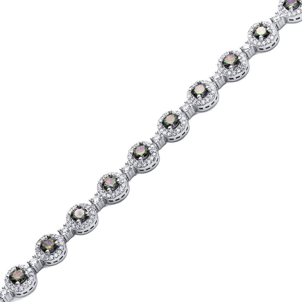 Dainty Round Mystic Topaz CZ Stone 925 Silver Tennis Bracelet