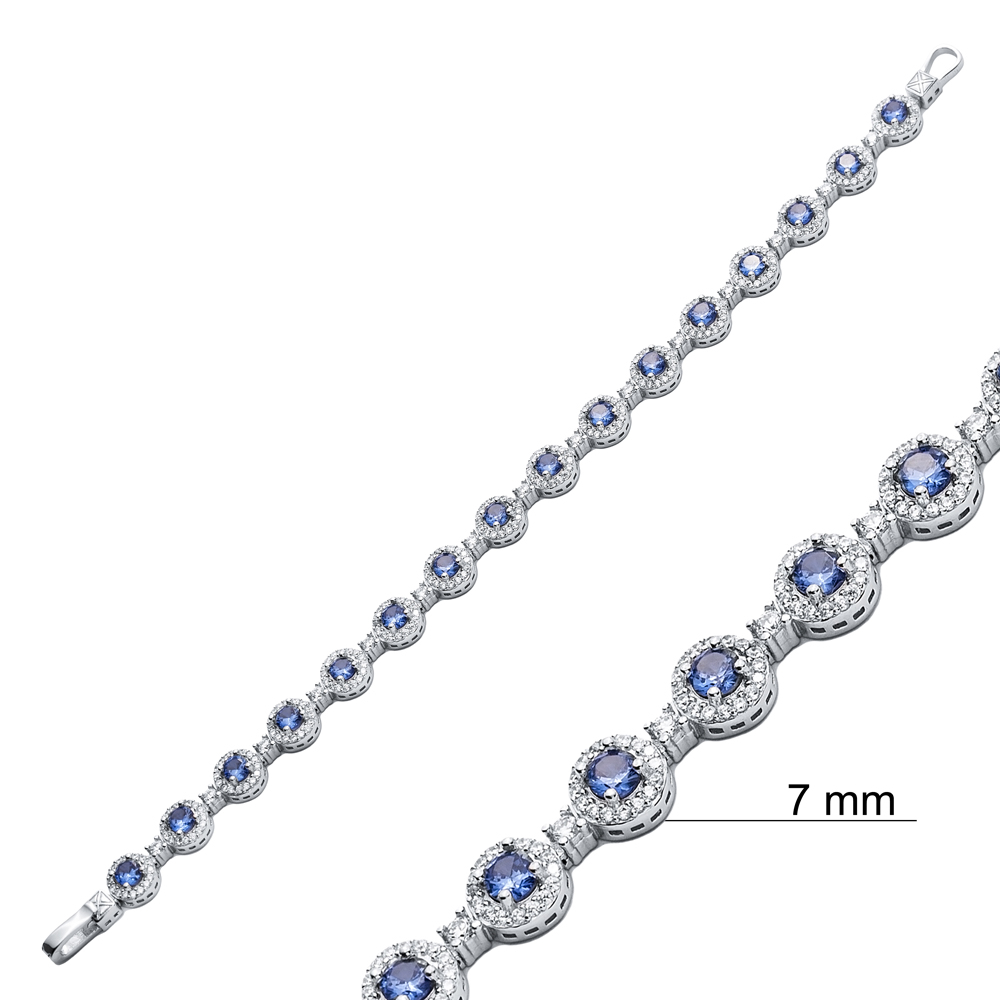 Sparkle Tanzanite CZ Stone Round Shape Tennis Bracelet 925 Silver Jewelry