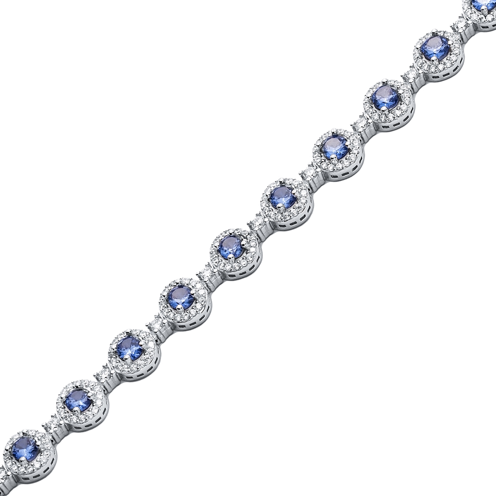 Sparkle Tanzanite CZ Stone Round Shape Tennis Bracelet 925 Silver Jewelry