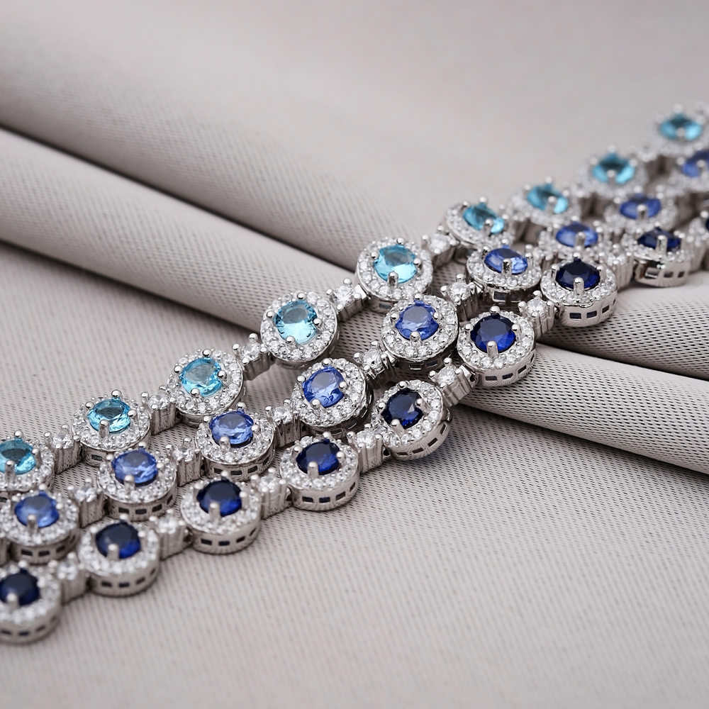 Sparkle Tanzanite CZ Stone Round Shape Tennis Bracelet 925 Silver Jewelry