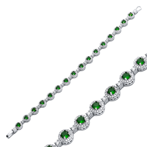Emerald CZ Geometric Shape Tennis Bracelet 925 Silver Jewelry