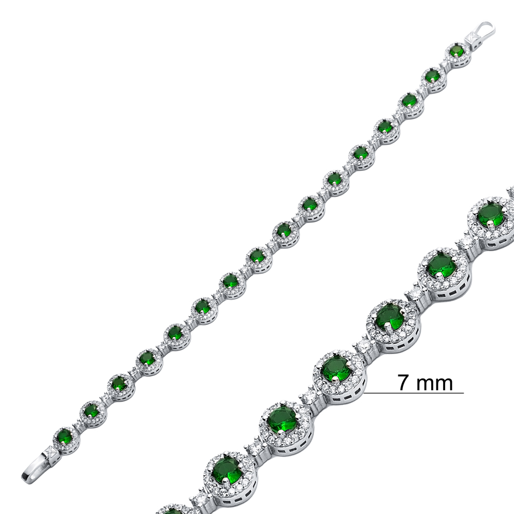 Emerald CZ Geometric Shape Tennis Bracelet 925 Silver Jewelry