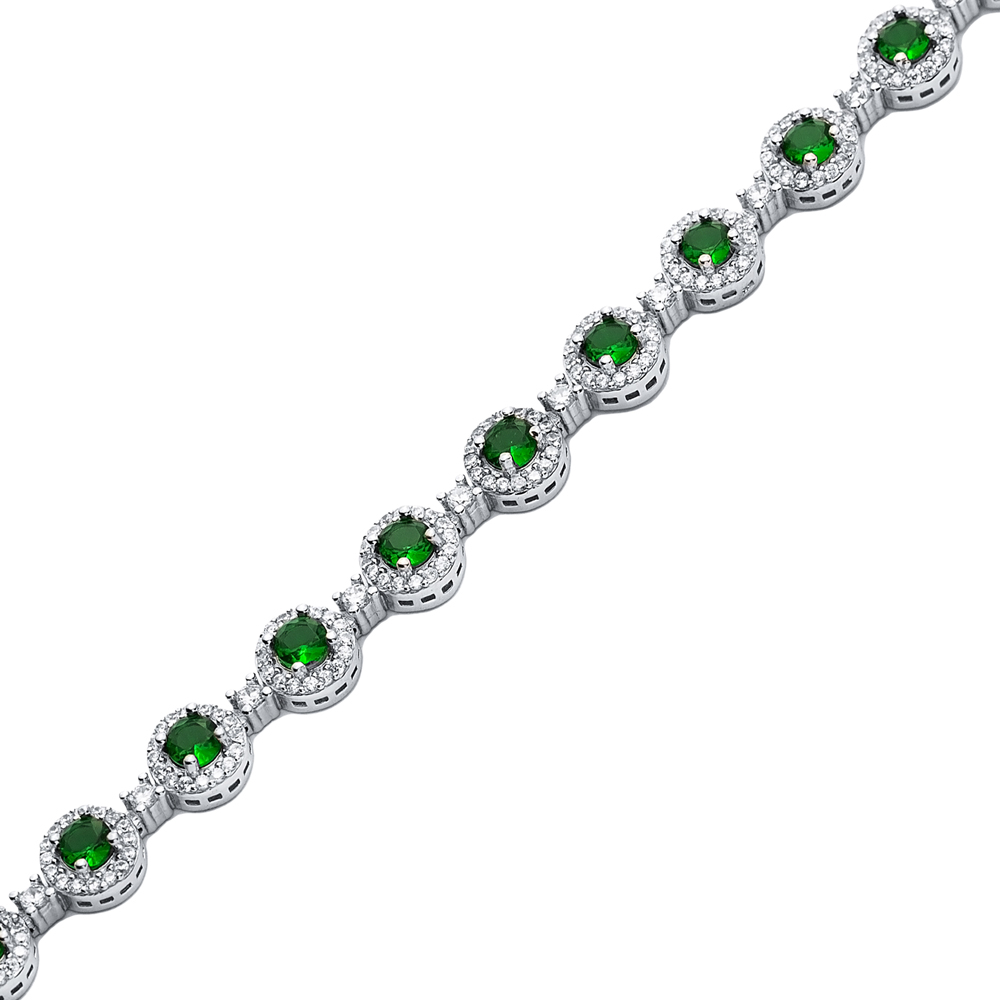 Emerald CZ Geometric Shape Tennis Bracelet 925 Silver Jewelry