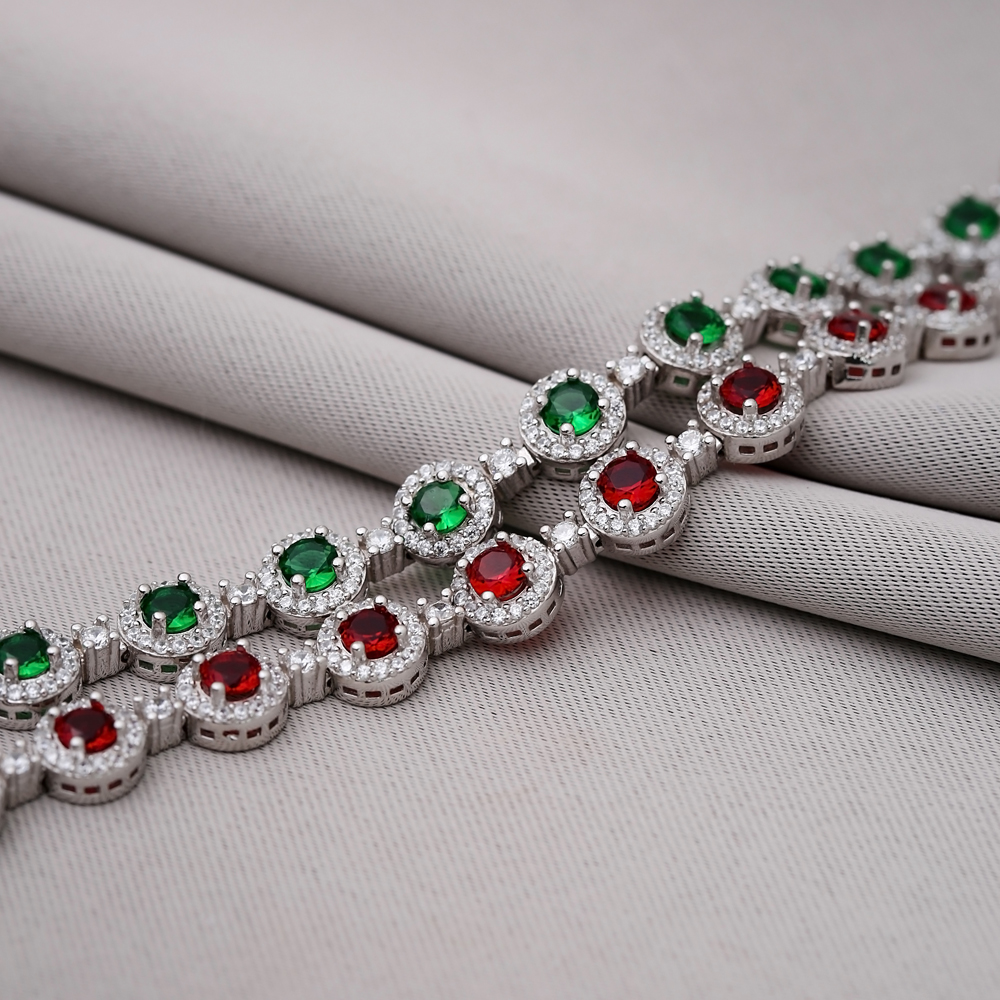 Emerald CZ Geometric Shape Tennis Bracelet 925 Silver Jewelry