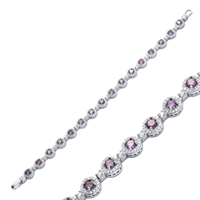 925 Dainty Amethyst Round Shape Zircon Stone Silver Tennis Bracelet