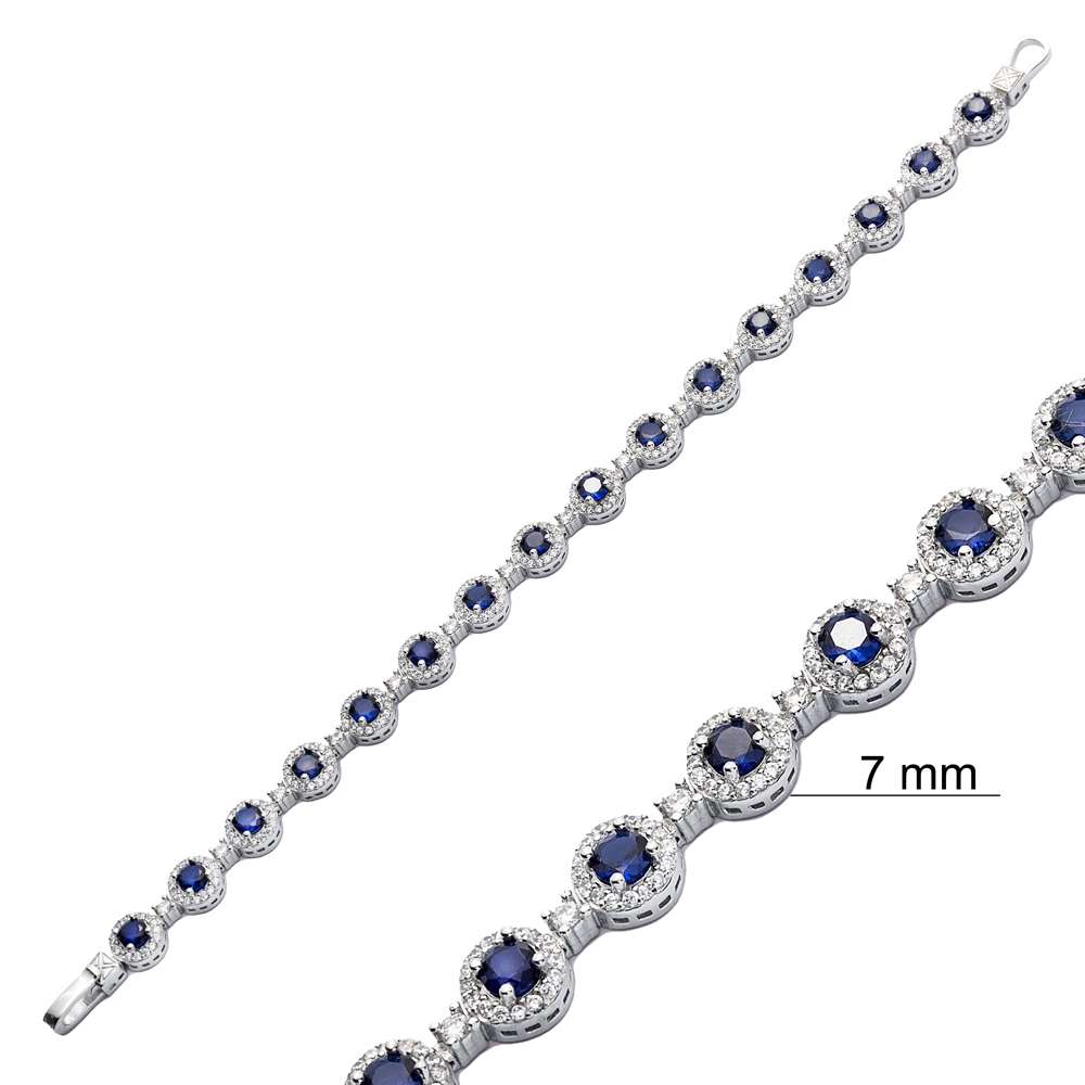 Sparkle Sapphire CZ Stone Round Shape 925 Silver Jewelry Tennis Bracelet