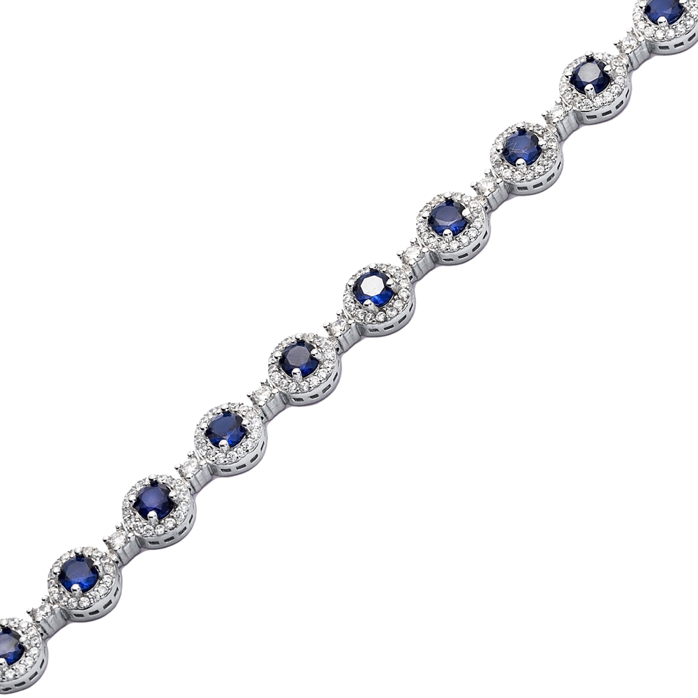 Sparkle Sapphire CZ Stone Round Shape 925 Silver Jewelry Tennis Bracelet