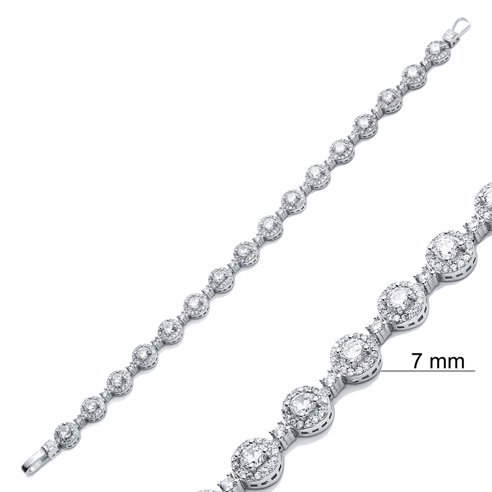 925 Silver Round Shape White Zircon Stone Tennis Bracelet Jewelry