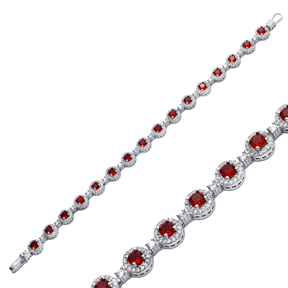 Garnet CZ Stone Round Tennis Bracelet 925 Silver Jewelry