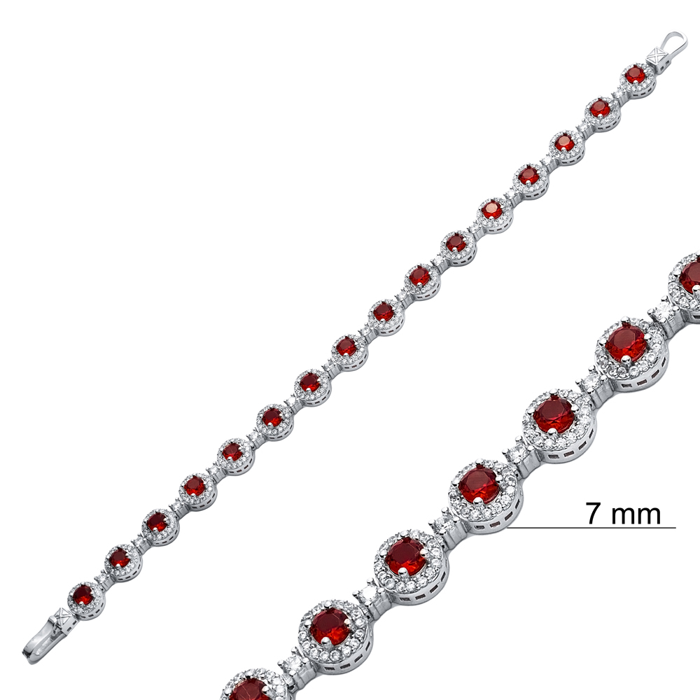 Garnet CZ Stone Geometric Shape Tennis Bracelet Wholesale 925 Silver Jewelry