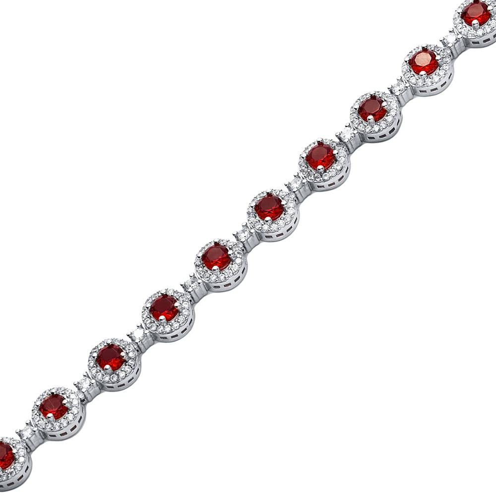 Garnet CZ Stone Geometric Shape Tennis Bracelet Wholesale 925 Silver Jewelry