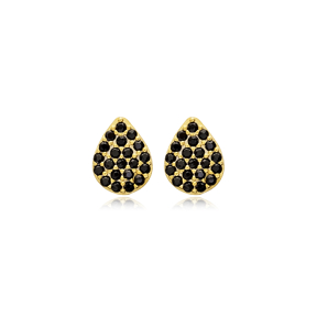 Black CZ Pear Design 925 Stud Earrings