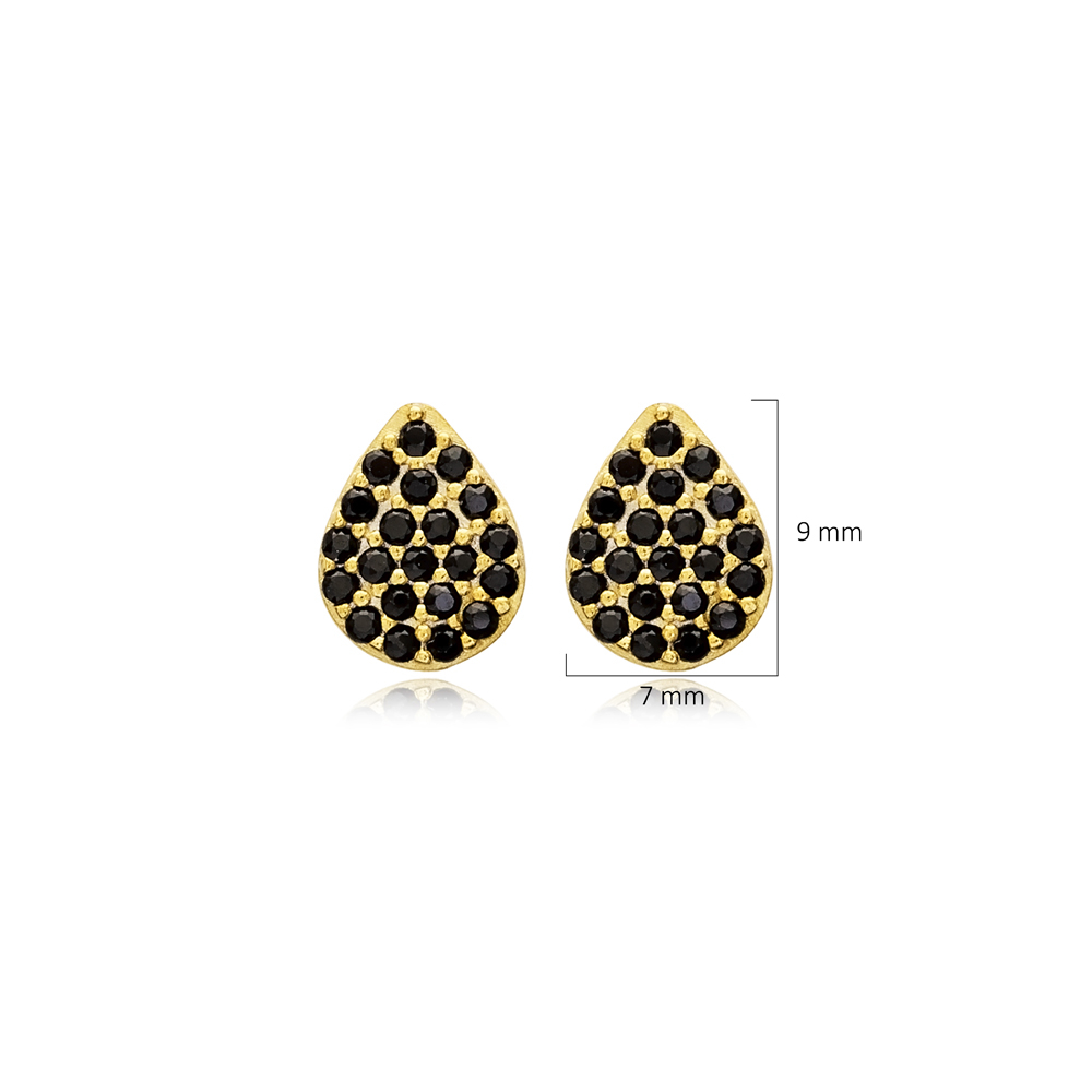 Black CZ Pear Design 925 Stud Earrings