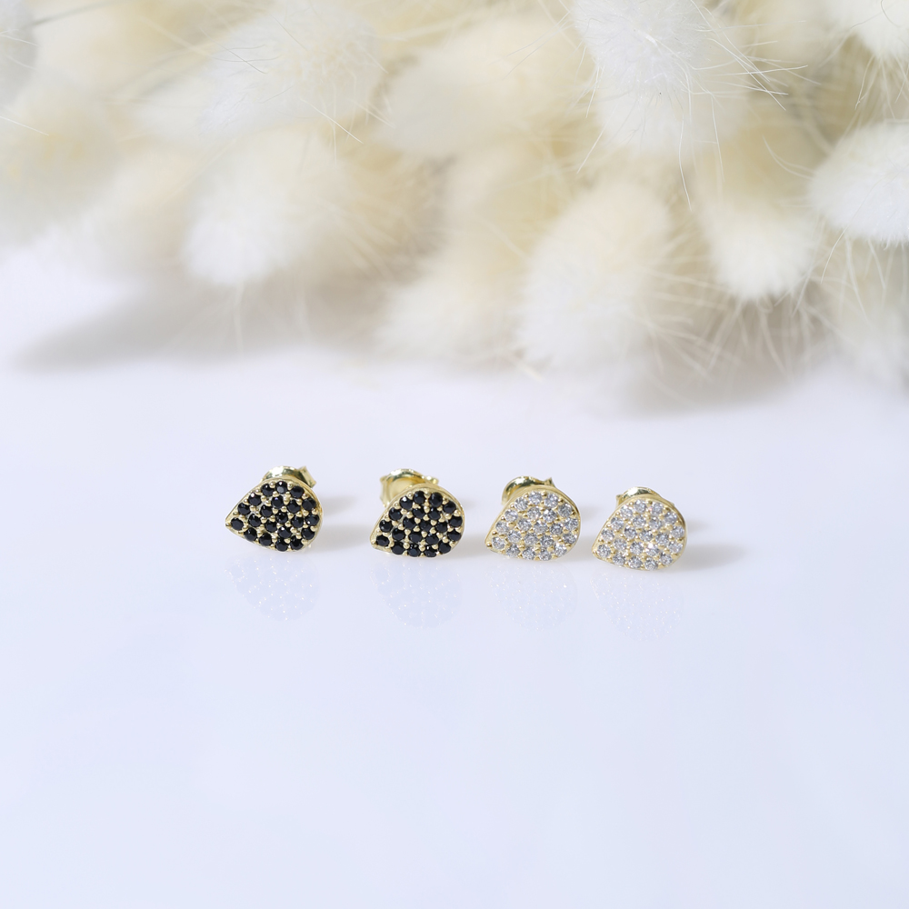 Black CZ Pear Shape Sterling Silver Stud Earrings