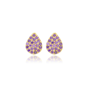 Amethyst CZ Pear Design 925 Stud Earrings